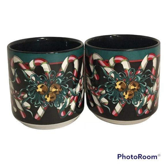 Candy Cane Coffee Mug 1998 Jeanne Beury Potpourri Christmas Bells 12 oz Set Of 2 - Picture 3 of 7